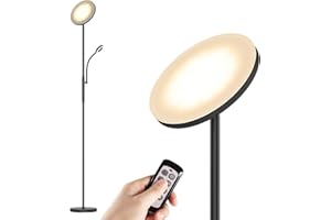 KARY Lampa stojąca LED, ściemniana, lampa stojąca z lampką do czytania, do salonu, sypialni, oddzielnie włączana, nowoczesna lampa oświetlająca sufit lampa stojąca z pilotem zdalnego sterowania