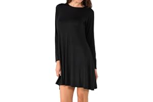 Candid Styles Womens Plain Long Sleeve Stretch A Line Skater Flared Swing Dress Top Plus Size T-Shirt 8-26