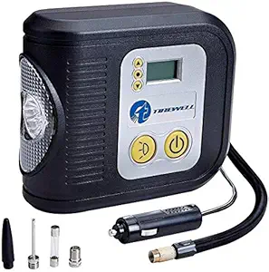 TIREWELL 12V Digital Tyre Inflator Auto Cutoff Portable Air Compressor with LED Light and 3 Different Nozzle (TW-7001)