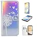 Produktbild Nadoli Leder Handytasche für Galaxy S8,Bunt PU Leder Klapphülle Kartensteckplätze Magnetverschluss Buchstil Neueste Beliebt Laser Geprägt Weiß Löwenzahn Schmetterling Muster Veränderung Farbe Flip Handyhülle Brieftasche Schutzhülle Schale Etui Cover mit Standfunktion für Samsung Galaxy S8,Weiß Löwenzahn Schmetterling