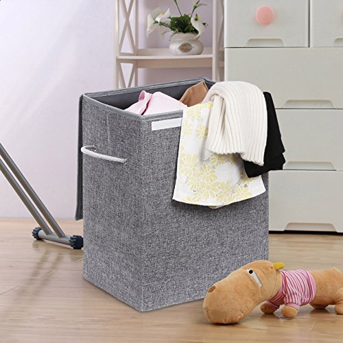 Songmics Wäschekorb Wäschesack Wäschesammler 60L mit Deckel leicht und faltbar 40 x 50 x 30 cm (B x H x T) Grau LCB109 - 3