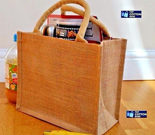 Jute Hessian Mini Bag with Natural Colour Cotton Corded Handles. Laminated Inside.100% Waterproof.( pack of 10)