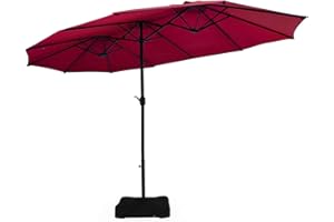 COSTWAY 4.6m Double-Sided Parasol with Base and Crank Handle, Outdoor Extra Large Sun Umbrella, Portable Market Sunshade Shelter Canopy for Garden Patio Beach (Wine)