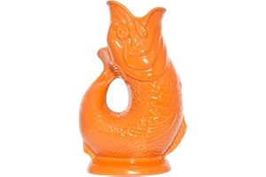 Gluggle Jug – orangefarbener Glug-Krug in XL, 28 cm, 1,4 l, Krug in Fischform, dekorativer Glug-Krug, Cocktail-, Wein- und Gin-Krug, Dekanter oder Vase, handgefertigt in Großbritannien