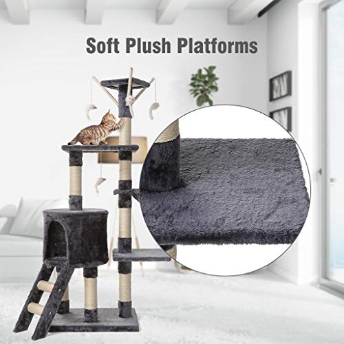 Petonaut-Arbre--Chat-Griffoir-pour-Chat-Poteau-Arbre-a-Chat-Stable-Activit-pour-Chat-Hamac-dArbre-pour-Chat-Gris-fonc-148cm