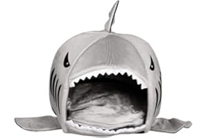 KiKa Monkey Removable Soft Cushion Grey Shark Bed For Small Cat Dog Cave Bed Big Shake Creative Pet Beds Waterproof Bottom Most Lovely Pet House Gift for Pet (M, Shark)