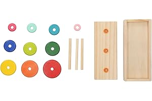 SUNGOOYUE Wieża Hanoi, Kolorowe 10 Pierścieni Drewniane Puzzle Logiczne ze Schowkiem dla Dzieci w Wieku 5 Lat i Starszych