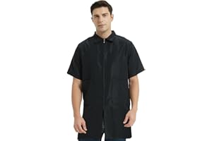 TOPTIE Giacca da barbiere a maniche corte lavabile in lavatrice da uomo camicia da lavoro nera