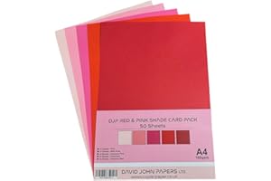 DJP 160GM Red & Pink Shade Tint Card Pack - 5 Colours, 50 Sheets - 10 Each Colour