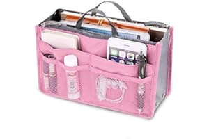 ZiaWorld Cosmetic Bag for Women, Travel Makeup Organizer Insert Bag, Women Nylon Travel Handbag, Purse Large liner Lady Makeup Cosmetic Bag Ladies Tote Portable DIY Partition Bag, Pink