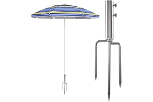 LEcylankEr Sonnenschirmständer mit Rasendorn, Abnehmbarer Sonnenschirmhalter für Angeln, Garten, Strand (Silber)