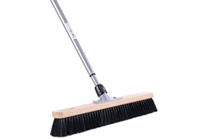 ‎BAWITEC BawiTec Qualitäts Kehrbesen, Saalbesen, 60cm Breit/Lang, weiche Schwarze Kunsthaar-Borsten, mit Metall-Teleskopstiel verstellbar ausziehbar, Besen mit Stiel Besenstiel für Haushalt Büro, Lager usw.
