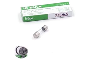 ESKA 10x Fusible temporisé (T) en verre 315mA / 250VAC 5x20mm