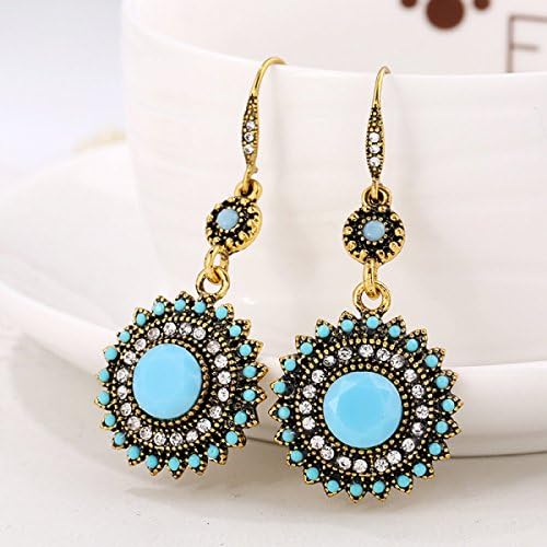 LYFLYF Vintage Bohemian Ethnic Earrings Sun Flower Earrings,LightBlue(Gold)