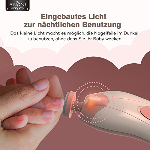 Baby Nagelknipser, Anjou Elektrische Baby Nagelfeile, sechs Feilaufsätze (sicheres Hautschützen, für nächtliche Benutzung) Weiß - 5