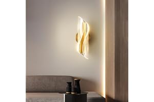 COMELY Aplique Pared Interior LED, 12W Lámpara de Pared Moderna Regulable, Luz de Pared Interiore de Acrílico para Dormitorio Pasillo Porche Salón, 3000K-6500K, Oro