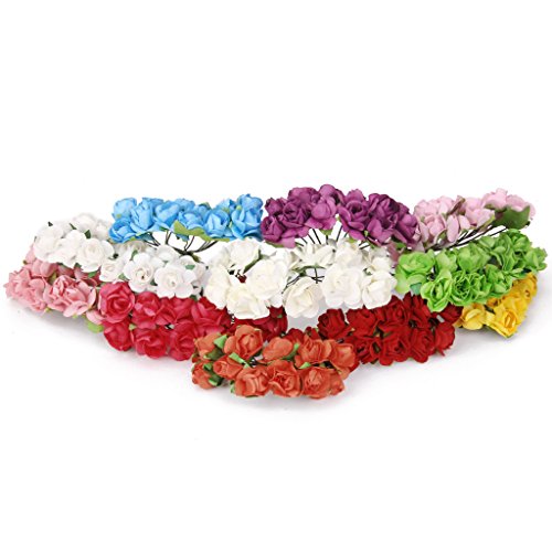 144 Stk. Mini Papier Rose Hochzeit Blumen für Handwerk Hochzeitsbevorzugungskasten (Rosa) - 9