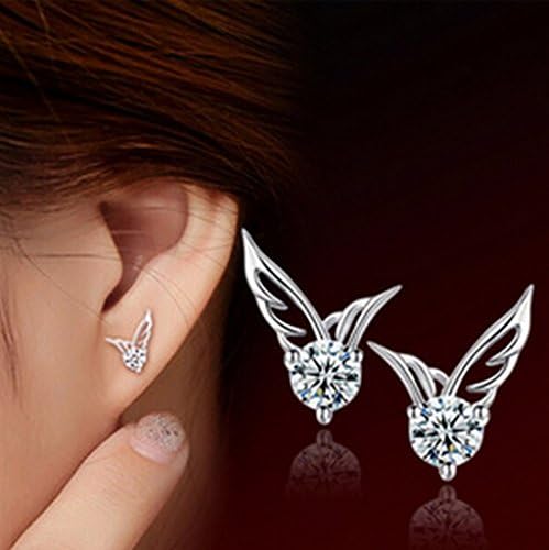 Casadeiy Korea Angel Wings Shape Crystal Silver Earring Pierced Ear Studs