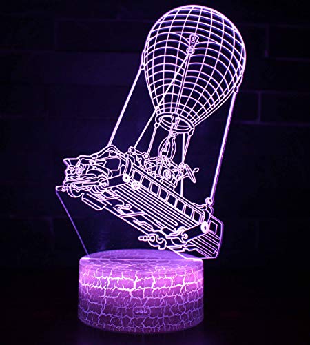 3D Illusion Nuit Lumière Win-Y LED Bureau Table Lampe 7 Couleur Tactile Lampe Maison Chambre Bureau Décor pour Enfants D'anniversaire De Noël Cadeau (Fire Balloon Boat 2)