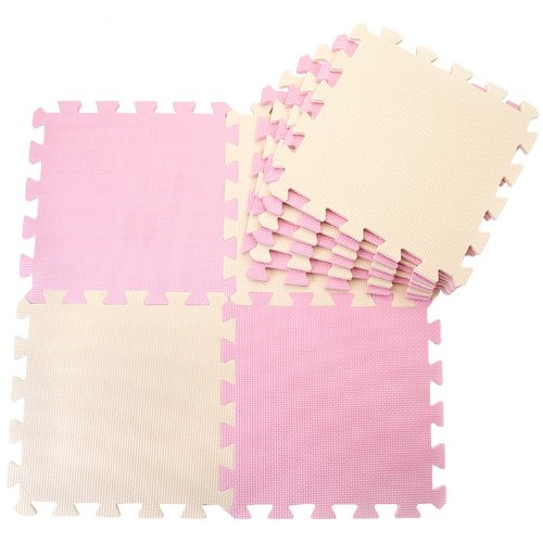 J&Y Pure Colour Kids Soft Flooring Puzzle Mats for Children Jigsaw Mat EVA Foam Play Mat - Pink & Beige (25pcs)