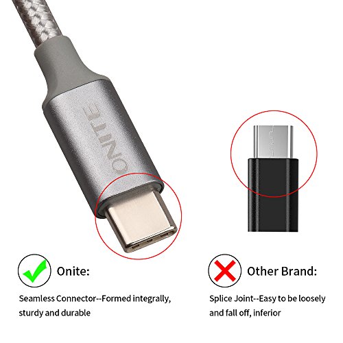 Onite Geflochtene dauerhafte USB-Typ C bis C Neue MacBook Pro Ladekabel, Lenovo Yoga 910,HP Pavilion X2,Samsung Galaxy Tab S3 9.7,Asus ZenPad S8.0, zertifiziert Max bis 4.6A 87W 2M (Gray) - 5