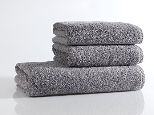 Seventex ® - Towel &amp; Towels - 100% Organic Aegean Cotton Towel Set, 1 Bath Towel, 2 Hand Towels (Gray)