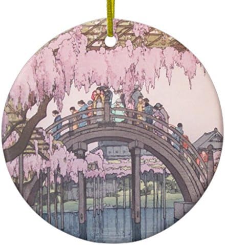 Sakura Cherry Blossom, Kameido River Bridge Japan Ceramic Ornament Circle