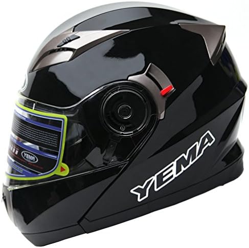 Motorbike Crash Modular Helmet ECE Approved - YEMA YM-925 Full Face Racing Motorcycle Helmet with Sun Visor for Adult Men Women, Bluetooth Friendly (Not Included) - Black,XS