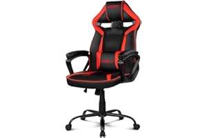 Drift Gaming DR50 – Silla Gaming Profesional en Polipiel, reposabrazos Acolchados, pistón Clase 4, Asiento basculante y Altura Regulable, cojín Lumbar, Color Negro/Rojo