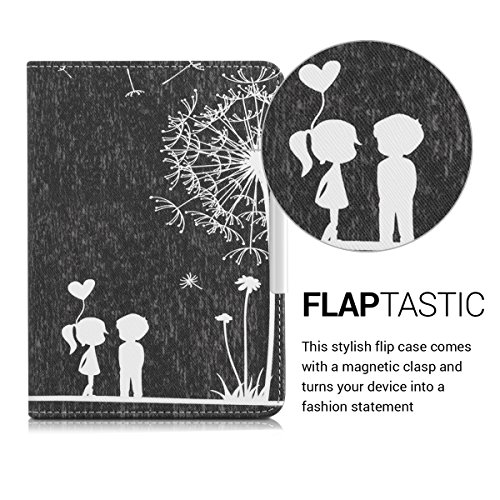 kwmobile Hülle für Tolino Shine 2 HD – Flipcover Case eReader Schutzhülle – Bookstyle Klapphülle Pusteblume Love Design Weiß Schwarz - 2