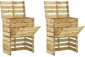 vidaXL 2X Madera Pino Impregnada Compostador Listones Jardín Reciclado Compost Rápido Cocina Patio Terraza Balcón Contenedor Compostaje 80x50x100 cm