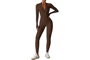 Ecupper Femmes Combinaison Manches Longues Combinaison Skinny Sport Bodysuit Élastique Yoga Jumpsuit Une Pièce Gym Fitness