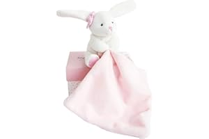 Doudou et Compagnie - Doudou Mouchoir Lapin - Boite Fleur - Rose - 10 Cm - Doux - Idée Cadeau de Naissance Fille et Garçon - Garantie Doudou Perdu - DC3337