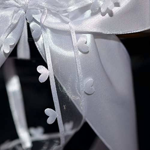 Miya@ 10 hochwertige Handgemacht Weiss Antenneschleifen mit Herzschleifen aus Satin, Auto Schleifen, Hochzeit Deko, Autoschmuck - 2