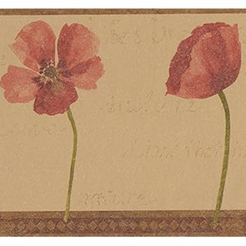 Red Flowers Vintage Extra Wide Wallpaper Border Retro Design, Roll 15