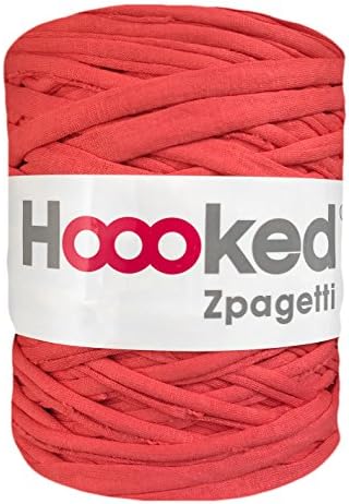 Slightly frayed coral Hoooked Zpagetti t-shirt crochet yarn (large roll)