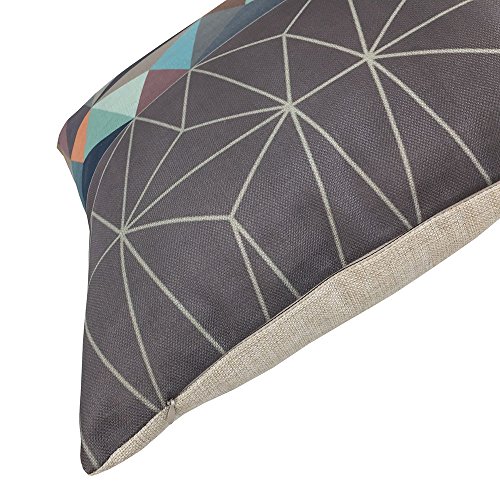 Coolsummer Kissenhülle aus Baumwolle / Leinen, quadratisch, dekorativ, abstraktes geometrisches Muster, mit verstecktem Reißverschluss, für Sofa, Bett, Stuhl, Autositz, 45,7 x 45,7 cm, mehrfarbig, UKS036A1, 18×18 - 4