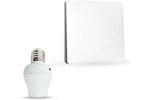 FISHTEC Kit interruptor de control inalámbrico ni batería con adaptador de enchufe E27 conectado, funciona con energía cinética, mando a distancia ON/OFF para lámpara bombilla LED, alcance 50 m, color blanco