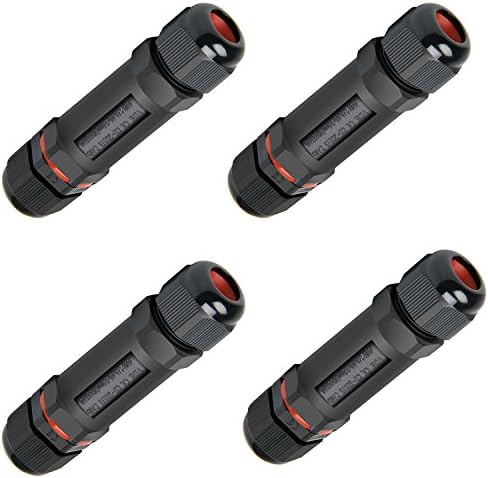 Set of 4 Bermud IP68 waterproof cable connectors; connection socket, connection box for 1-13 mm cable diameter; waterproof ground cable in black