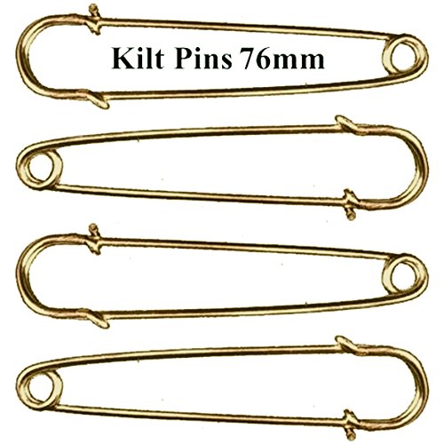 4 Stück Kiltnadeln goldfarben 76mm, Maxi Sicherheitsnadeln groß, Schmucknadel Ziernadeln Nadel Nadeln, 0284 - 2