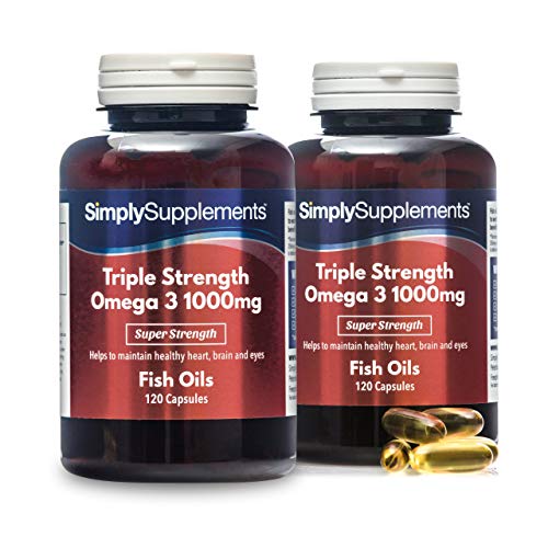 Omega 3 1000mg Triple acción - ¡Bote para 8 meses! - Extra fuerte - 240 cápsulas - Con un alto contenido de DHA y EPA - SimplySupplements