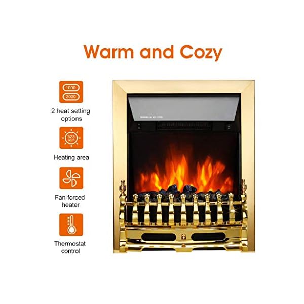 Finether 2000W Freestanding Fireplace Electric Fires/Stove Heater with Detachable Grate/Real Coal and Realistic Flame Effect - Image 6