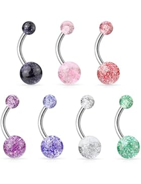 beyoutifulthings Bauch-nabelpiercing GLITZERBALL Set Stab-dicke 1,6mm Stab-länge 10mm Nabel Piercing Schmuck Edelstahl...