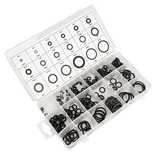 O-Ring Sortiment Gummi 225 Stücke Dichtungsring von 18 verschiedenen Größen, 3-22mm Durchmesser,Schwarz