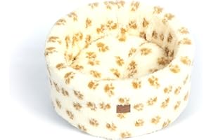 Danish Design Sherpa Fleece Beight Brown Paw Print Machine Washable Cat/Kitten Cosy Bed Large 50 cm