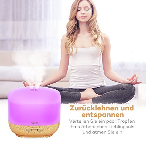 Aroma Diffusor Anjou 500ml Luftbefeuchter ätherisches Öl Diffusor Duftzerstäuber für Aromatherapie, einstellbarer Nebelausstoß, 7 Farbstufen, Niedrigwasserschutz - 8