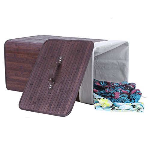 Songmics faltbar Bambus Wäschekorb 100 L (62,5 x 52 x 32 cm) Wäschebox mit Wäschesack zum Herausnehmen braun LCB63Z - 3