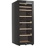 Haier HWS77GDAU1 Cantinetta Vino Refrigerata, 77 Bottiglie, Luci a LED e Vetro Anti UV, Ripiani in Legno, 49,7x58,5x127 cm, C