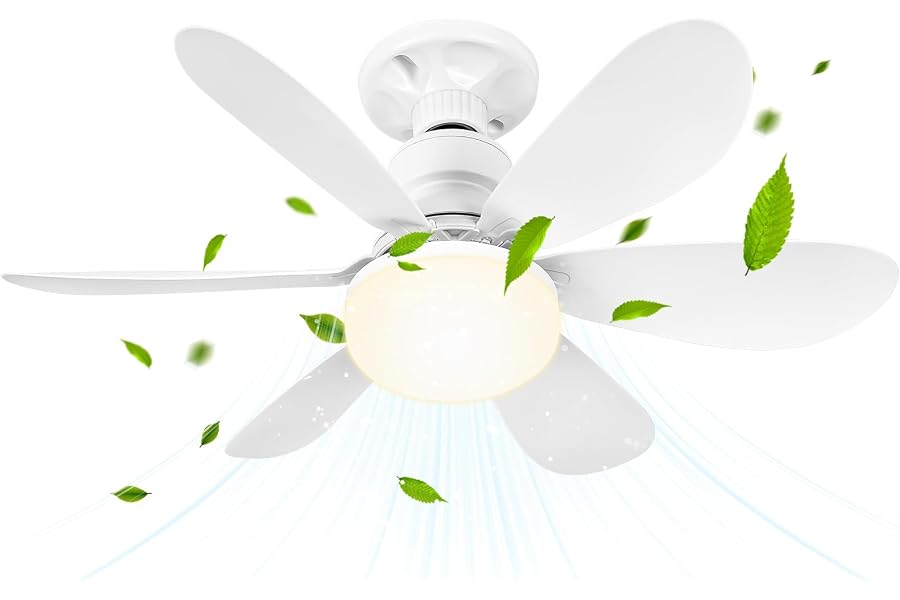 BuzzoXerex Ventilateur de Plafond avec Lumière et Telecommande, 52CM 40W Petit Dimmable Ventilateur LED avec Douille E27, Lus