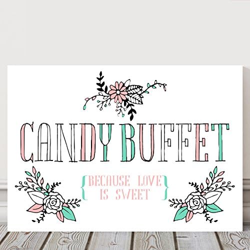 Pretty A4 Candy Buffet Metal Table Sign - Pink and Teal Flowers